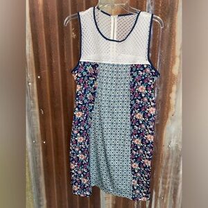 Xhilaration Blue and Cream Patterned Midi Dress